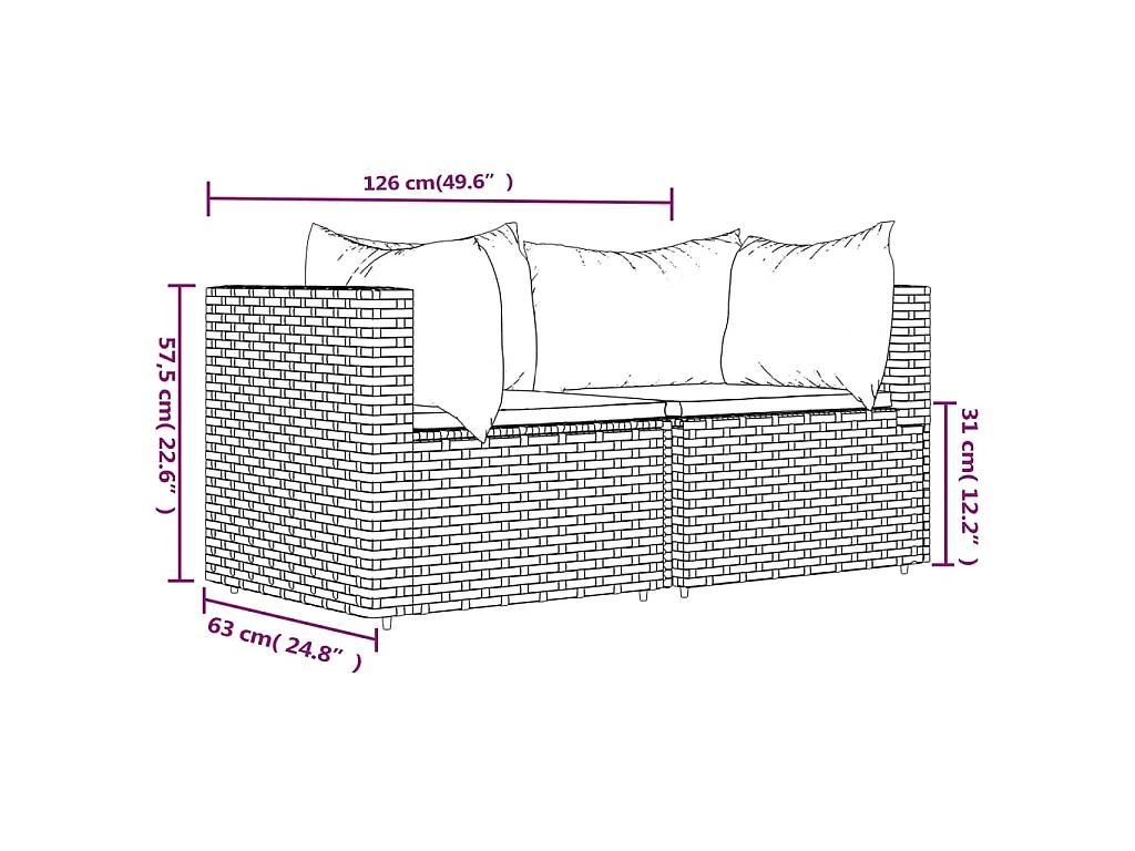 Tuinhoekbanken met kussens 2 st poly rattan grijs