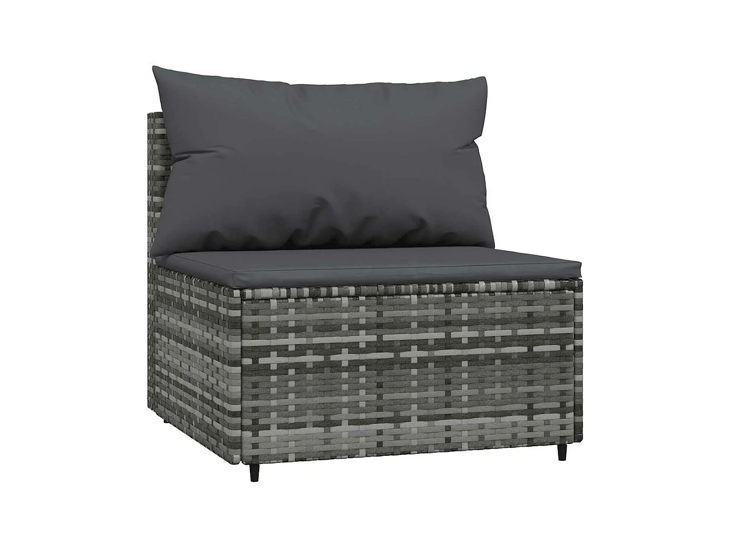 Divano Centrale da Giardino con Cuscini in Polyrattan Grigio