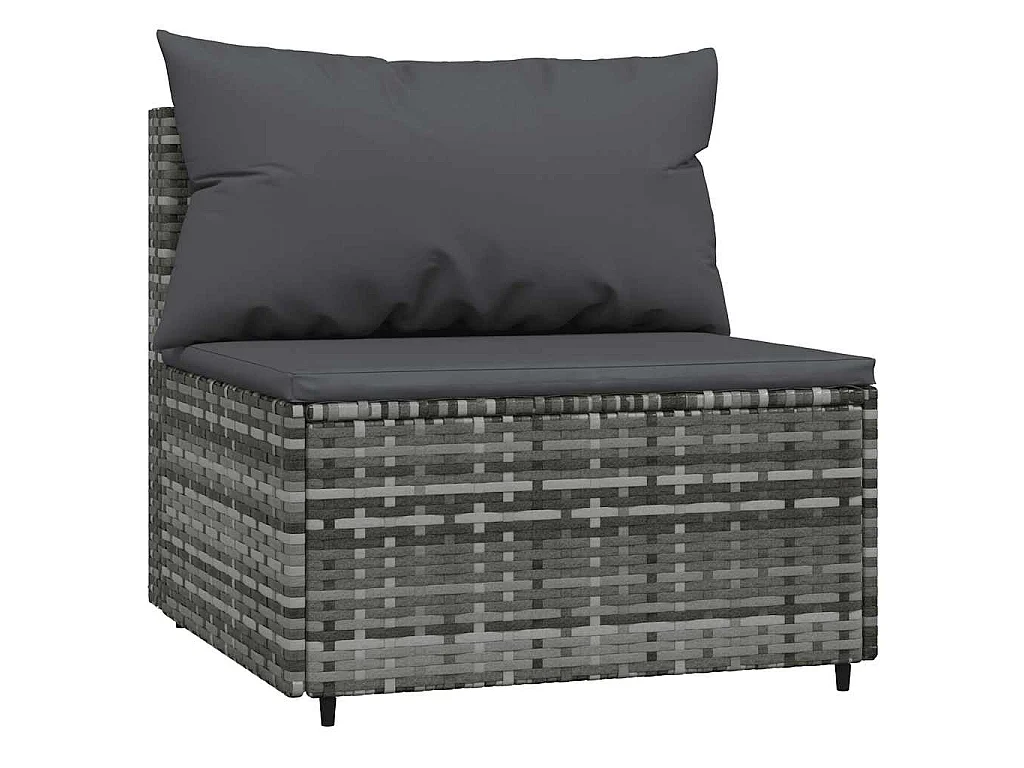 Canapé central de jardin avec coussins gris résine tressée