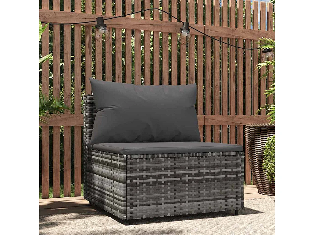 Canapé central de jardin avec coussins gris résine tressée