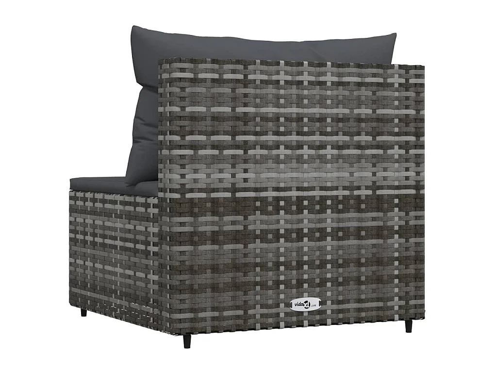 Canapé central de jardin avec coussins gris résine tressée