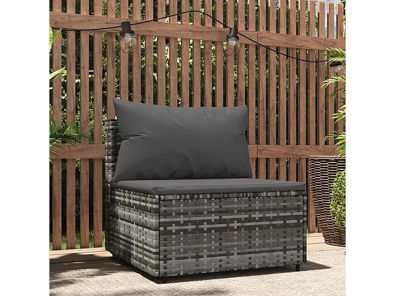 Tuinmiddenbank met kussens poly rattan grijs