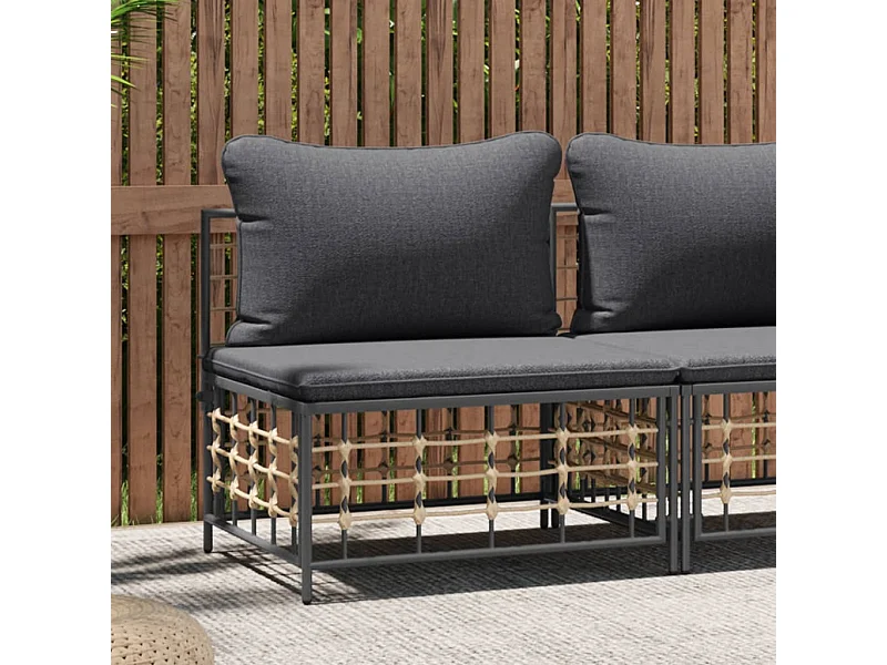 Garten-Mittelsofa mit Dunkelgrauen Kissen Poly Rattan