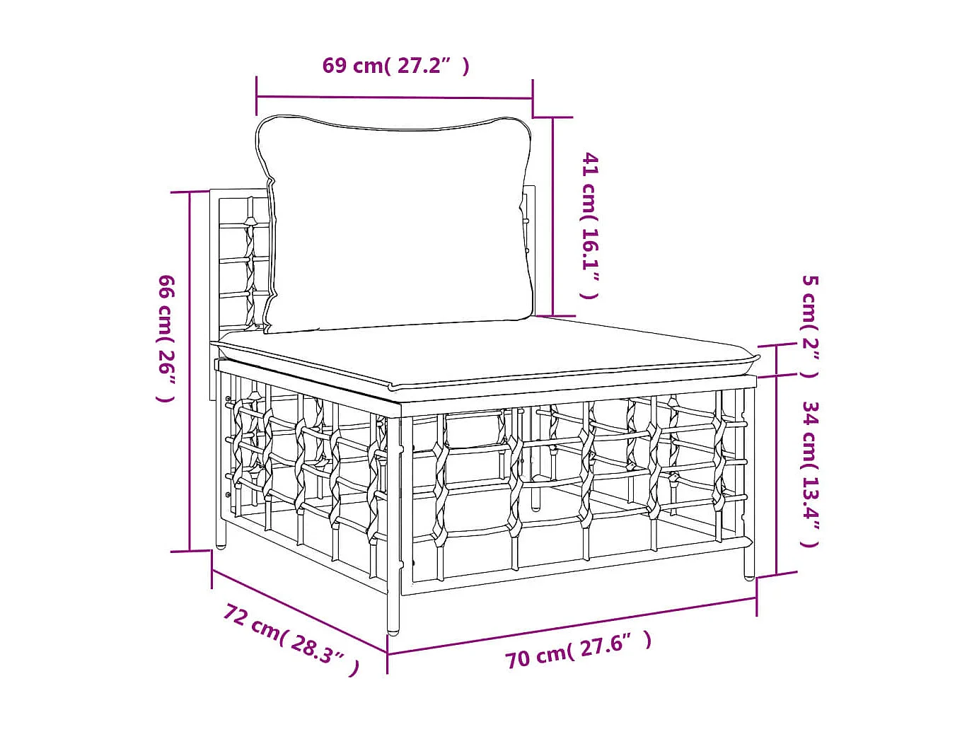 Divano Centrale da Giardino con Cuscini Polyrattan Grigio Scuro