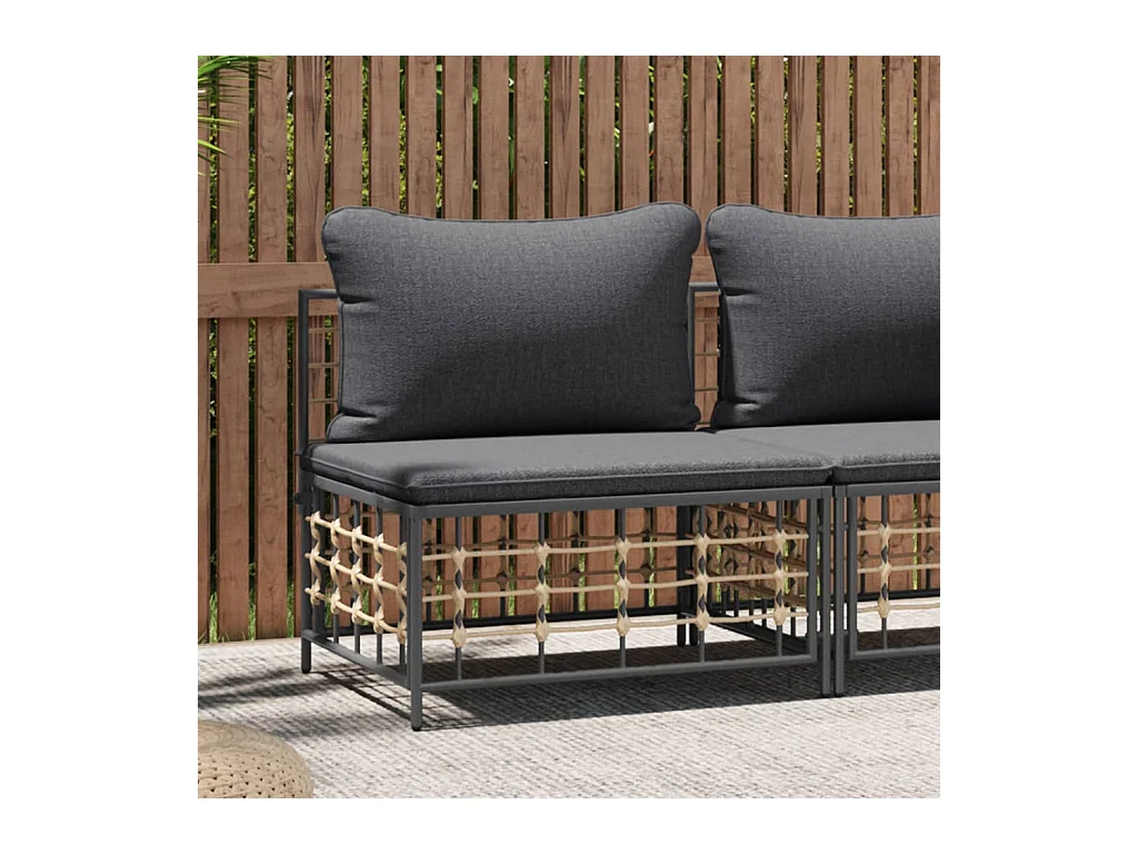 Divano Centrale da Giardino con Cuscini Polyrattan Grigio Scuro