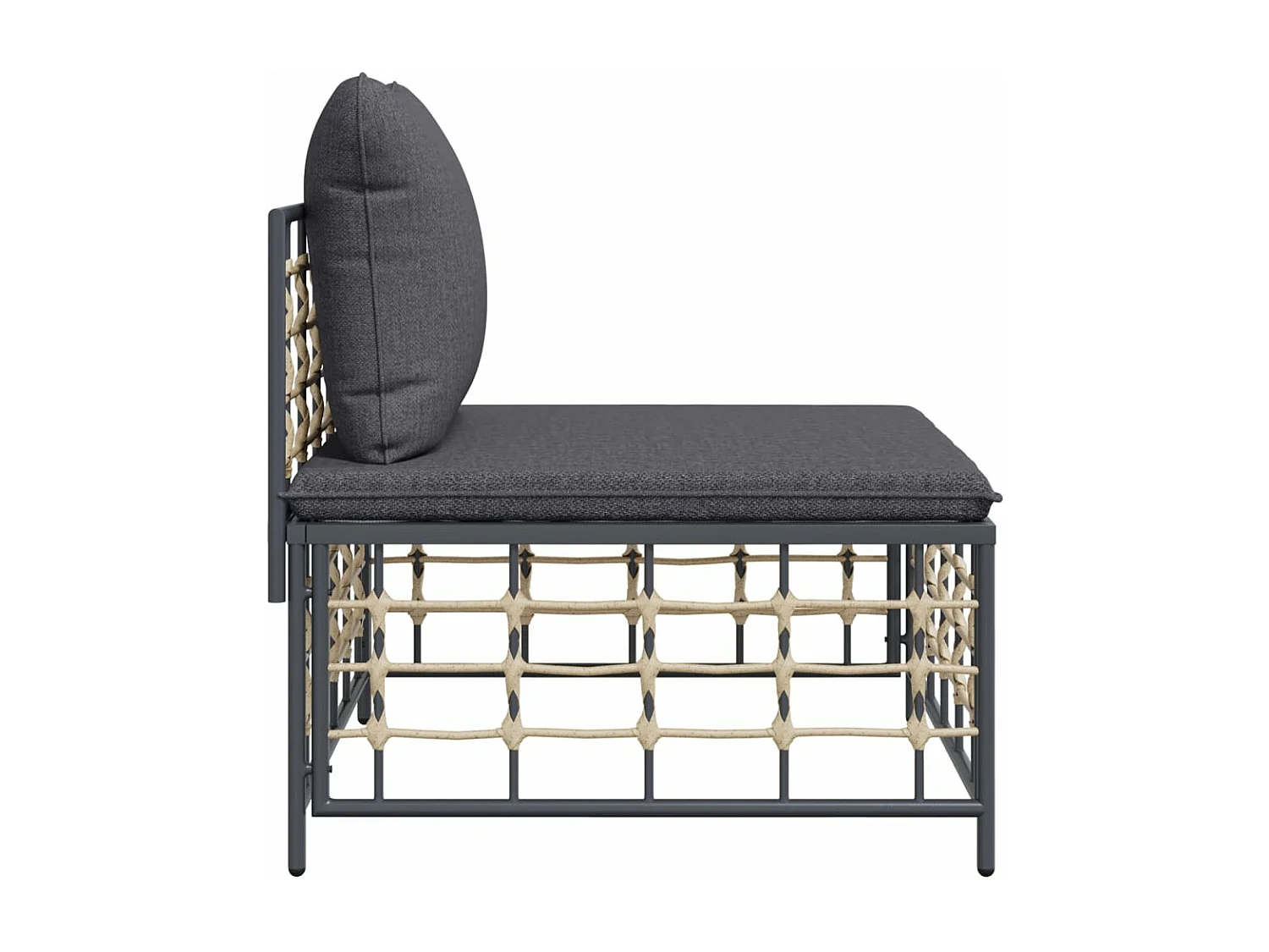 Canapé central de jardin avec coussin gris foncé résine tressée