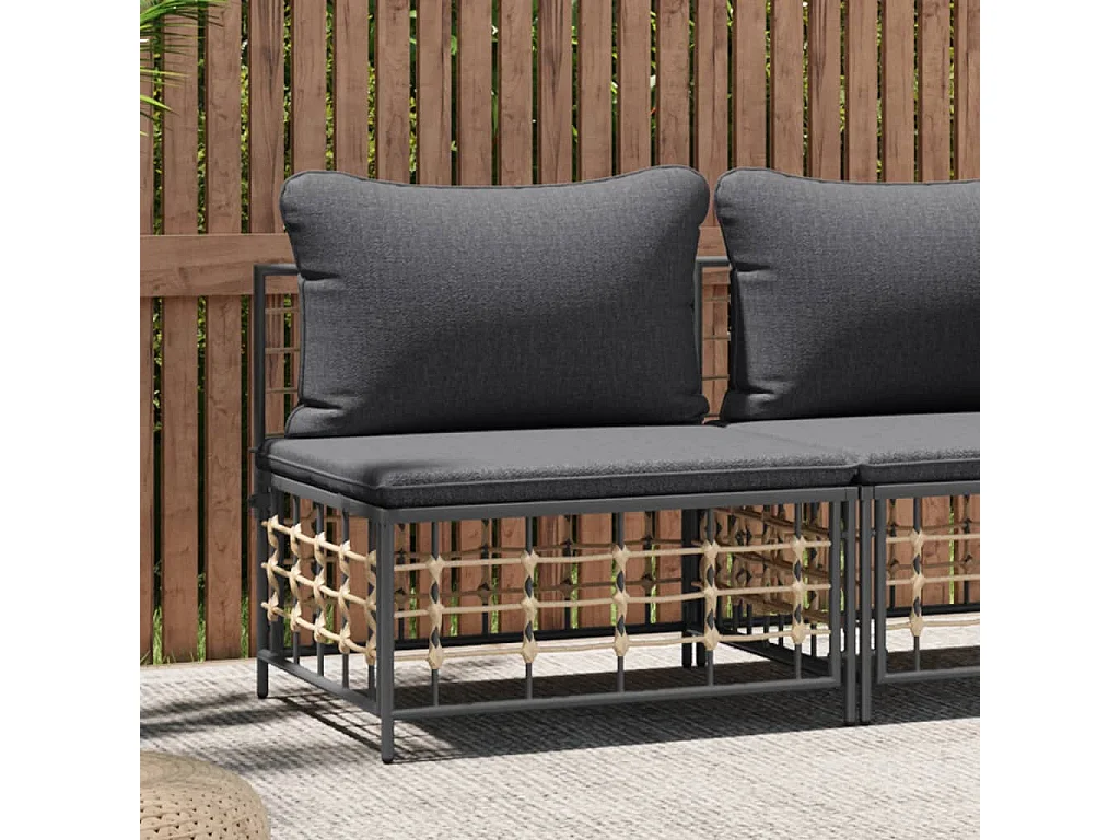 Tuinmiddenbank met donkergrijze kussens poly rattan