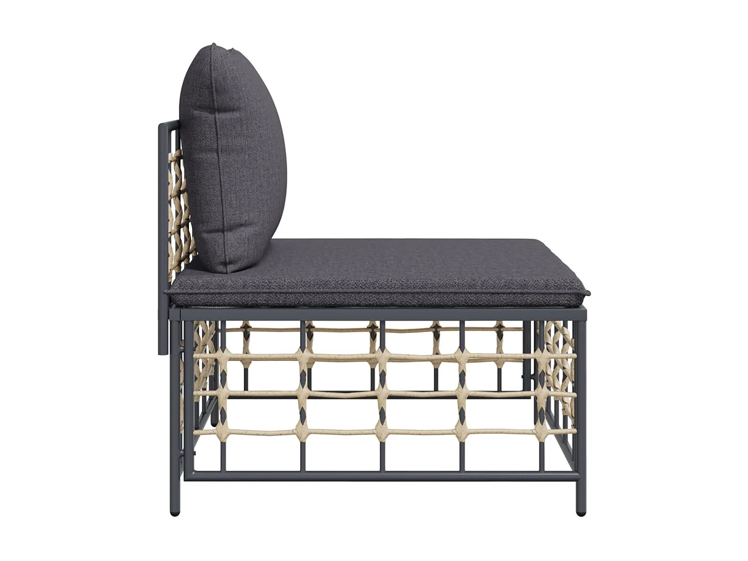 Tuinmiddenbank met donkergrijze kussens poly rattan