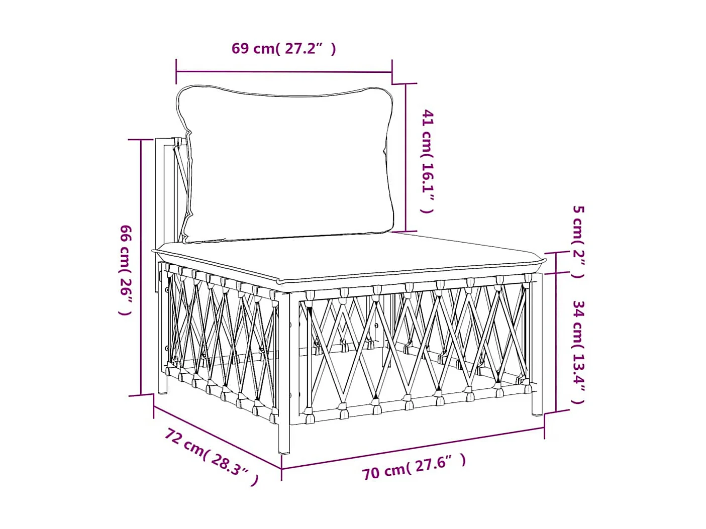 Garten-Mittelsofa mit Kissen Weiß Gewebe