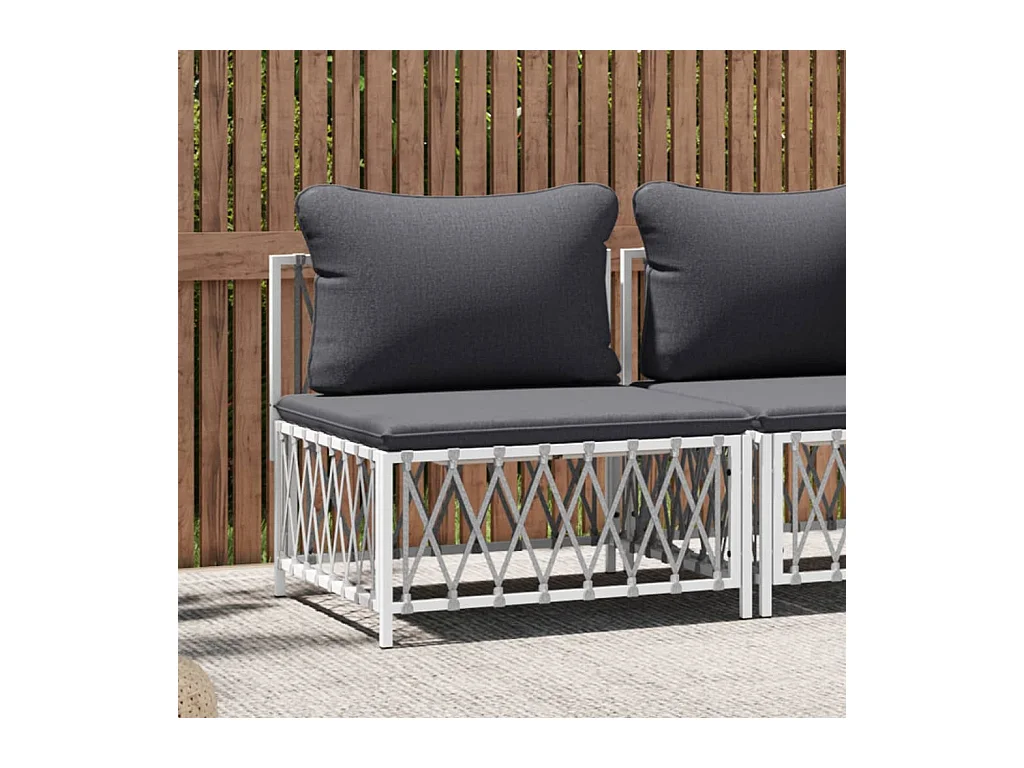 Canapé central de jardin avec coussins blanc tissu tissé