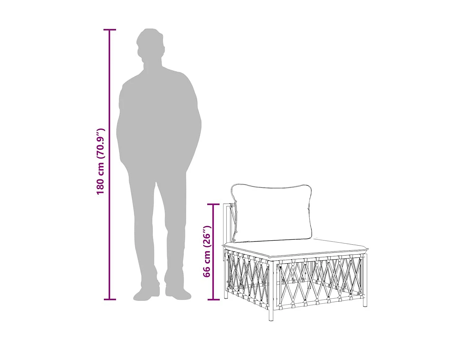 Divano Centrale Giardino con Cuscini Bianco Tessuto Intrecciato