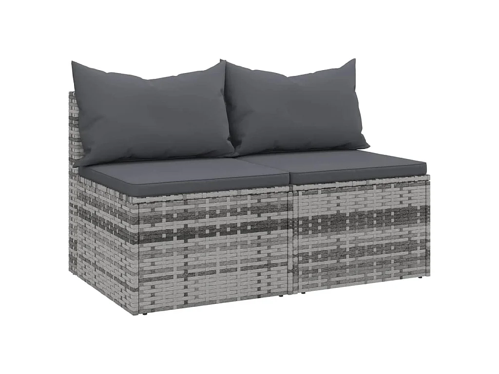 Garten-Mittelsofas mit Kissen 2 Stk. Grau Poly Rattan
