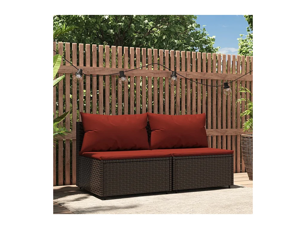 Tuinmiddenbanken met kussens 2 st poly rattan bruin