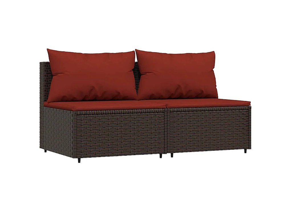 Garten-Mittelsofas mit Kissen 2 Stk. Braun Poly Rattan