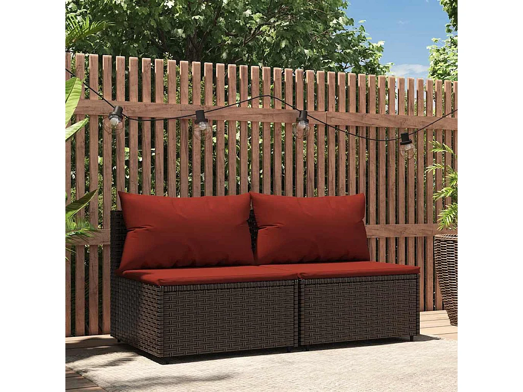 Garten-Mittelsofas mit Kissen 2 Stk. Braun Poly Rattan
