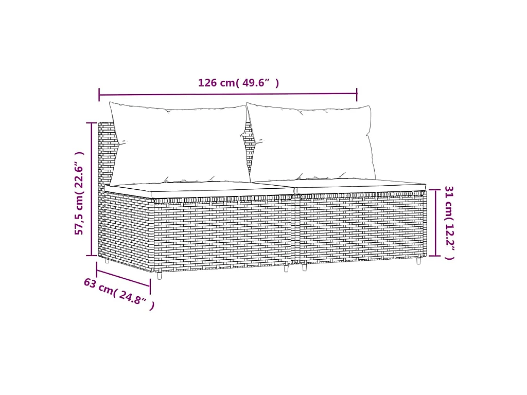 Garten-Mittelsofas mit Kissen 2 Stk. Braun Poly Rattan