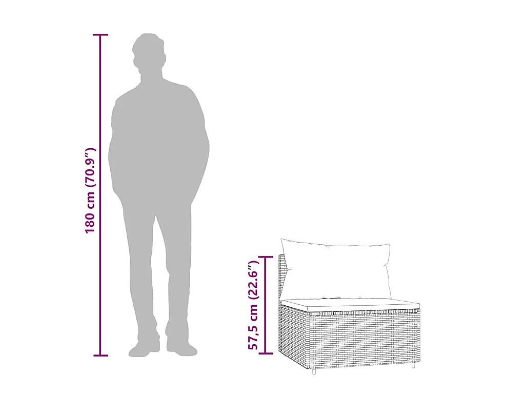 Garten-Mittelsofas mit Kissen 2 Stk. Braun Poly Rattan