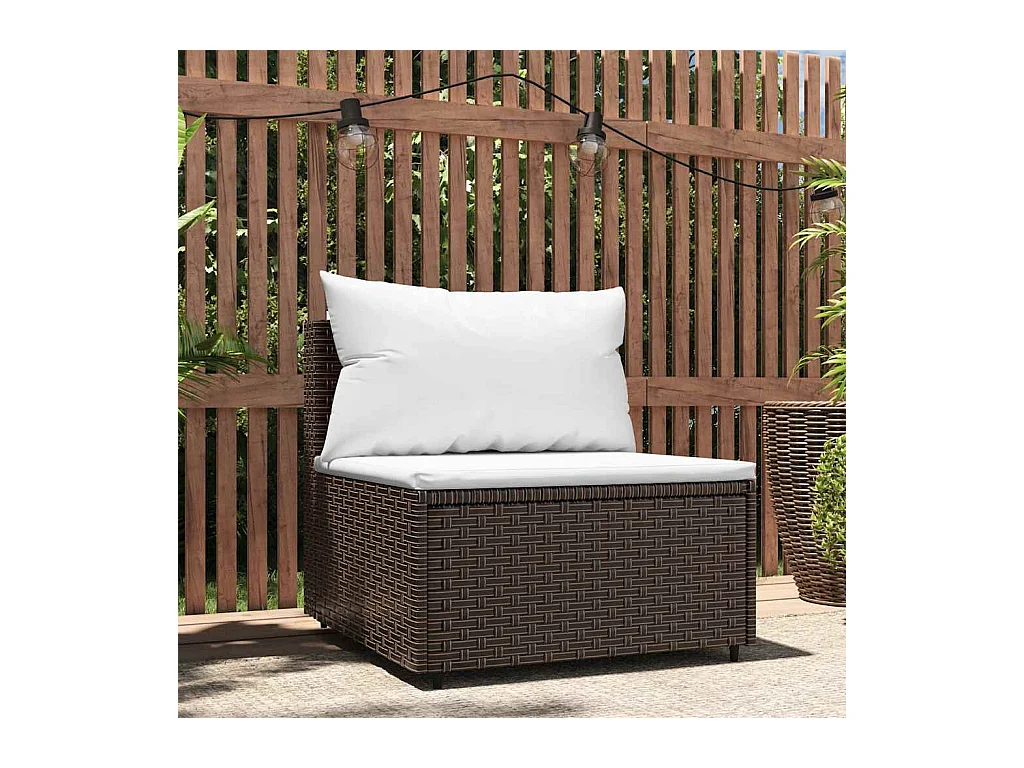Divano Centrale da Giardino con Cuscini in Polyrattan Marrone