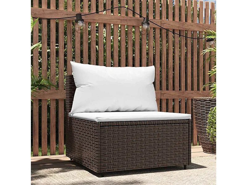 Divano Centrale da Giardino con Cuscini in Polyrattan Marrone