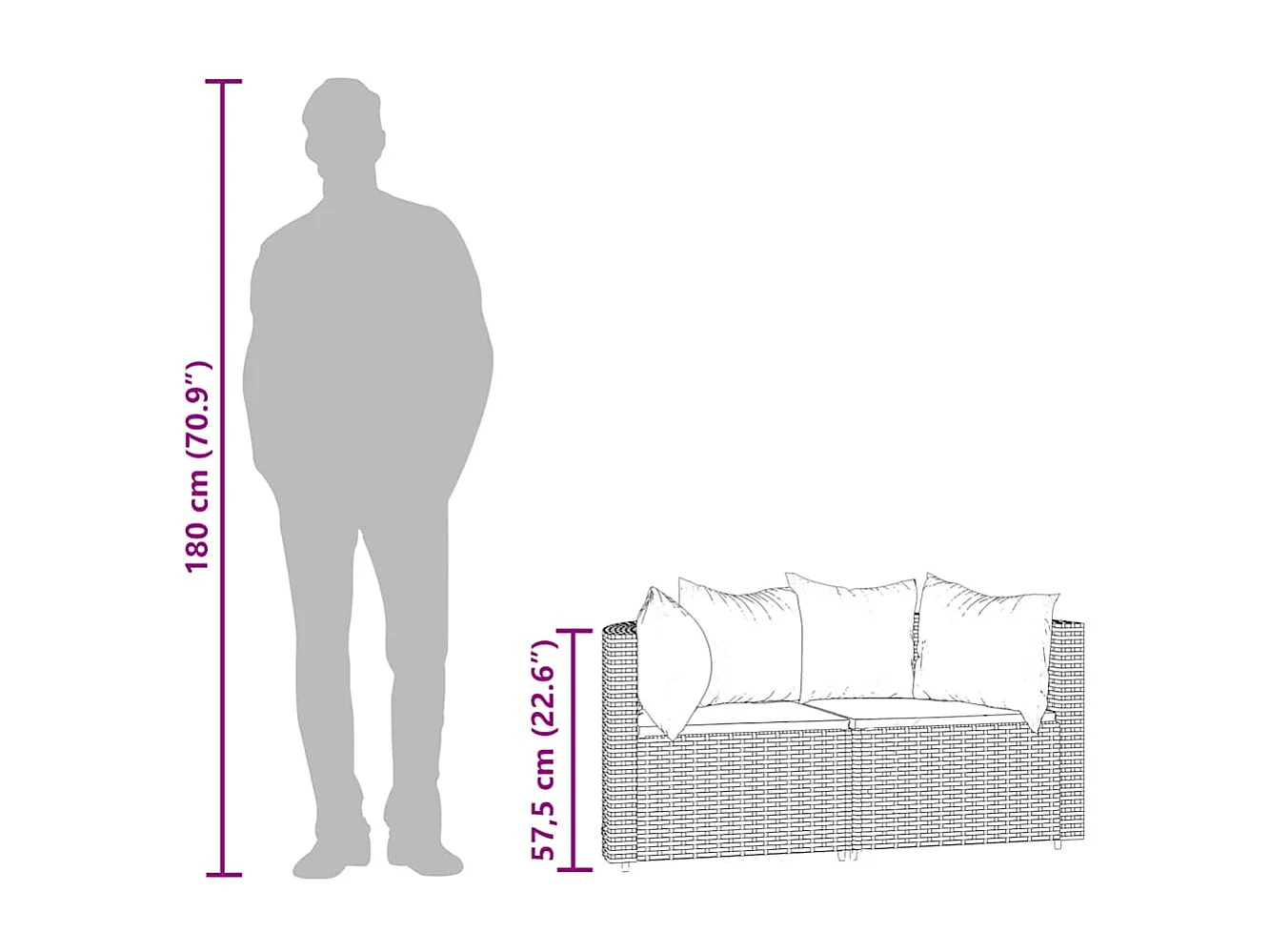 Garten-Ecksofas mit Kissen 2 Stk. Schwarz Poly Rattan