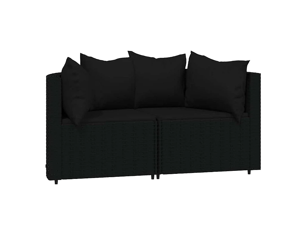 Divani Angolari da Giardino con Cuscini 2pz in Polyrattan Nero