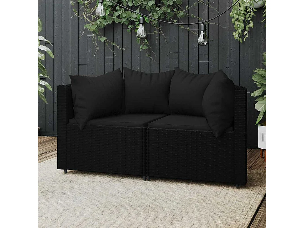 Divani Angolari da Giardino con Cuscini 2pz in Polyrattan Nero