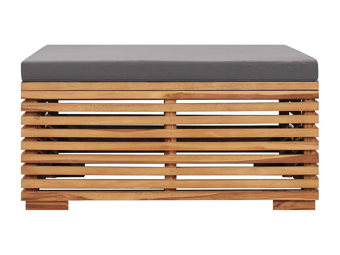 Tuintafel en voetensteun met donkergrijs kussen teakhout