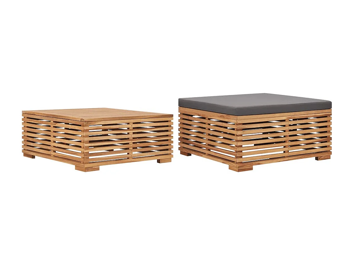 Set de mesa reposapiés de jardín cojín gris oscuro madera teca