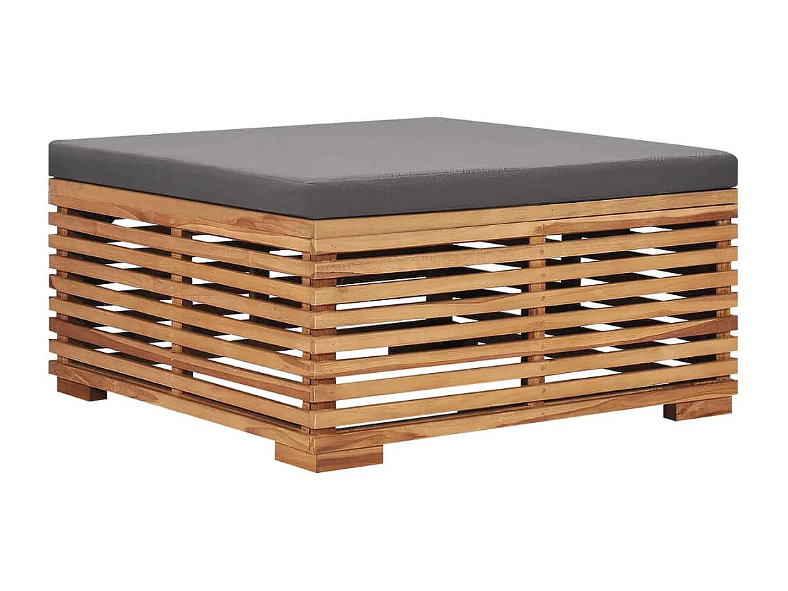 Gartentisch und Fußhocker Set mit Dunkelgrauem Kissen Teakholz