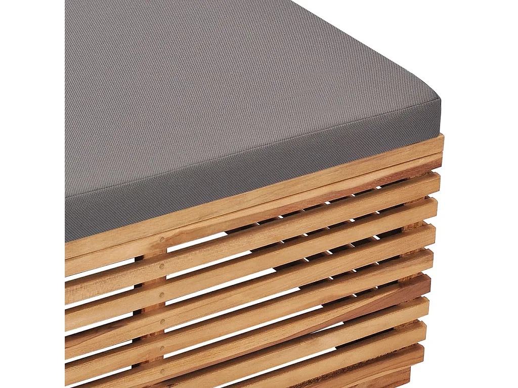 Gartentisch und Fußhocker Set mit Dunkelgrauem Kissen Teakholz