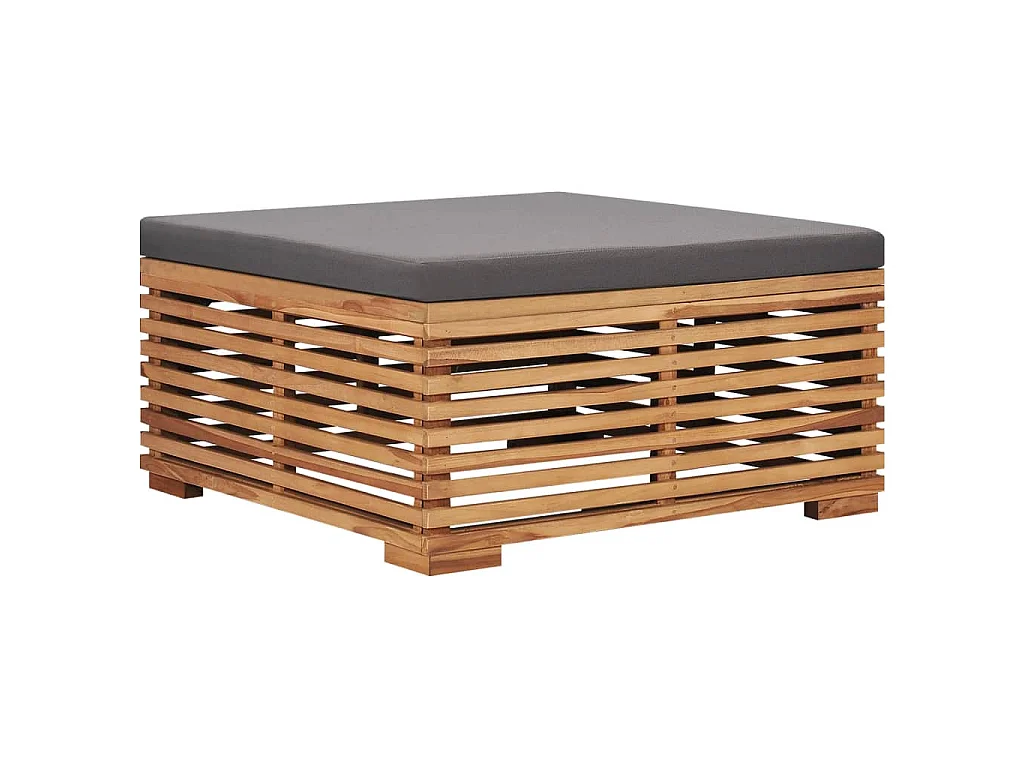 Gartentisch und Fußhocker Set mit Dunkelgrauem Kissen Teakholz