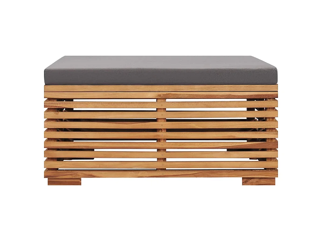 Gartentisch und Fußhocker Set mit Dunkelgrauem Kissen Teakholz
