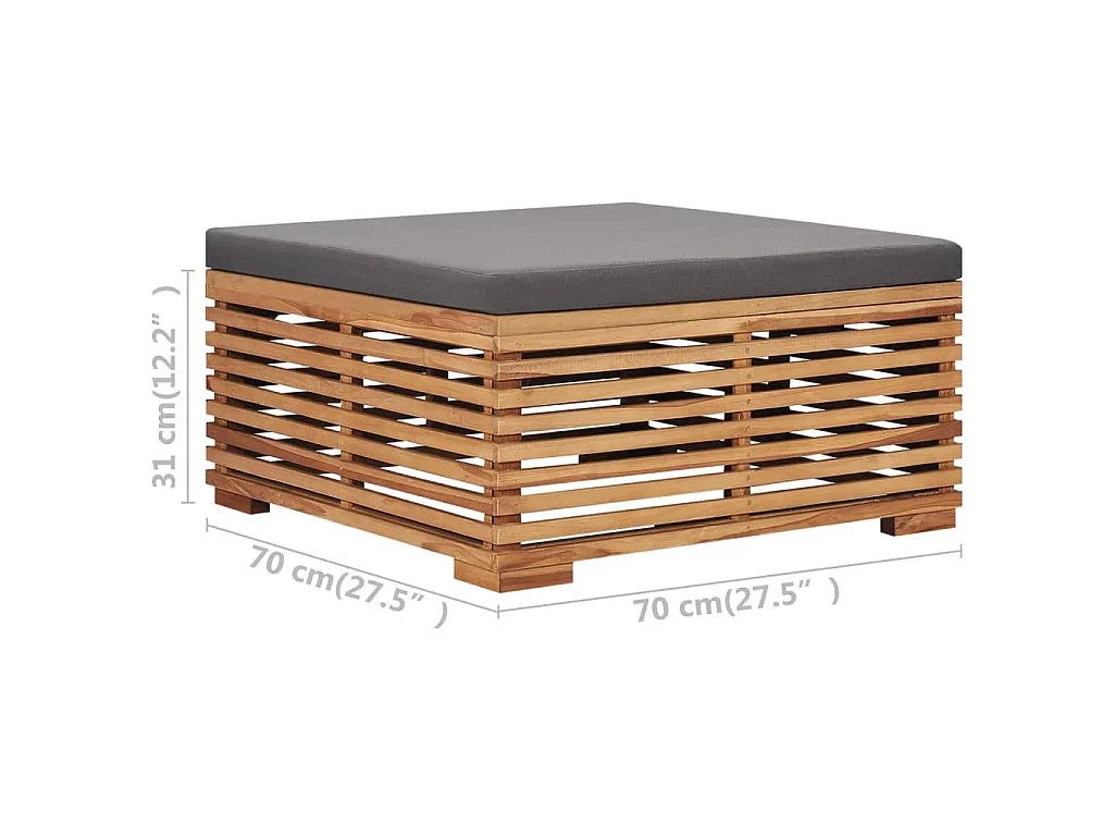 Gartentisch und Fußhocker Set mit Dunkelgrauem Kissen Teakholz