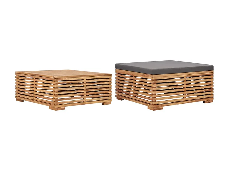 Table et repose-pied de jardin coussin gris foncé Bois de teck