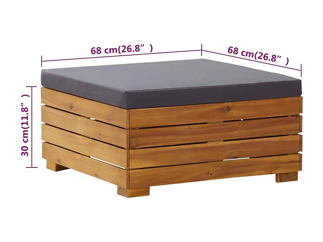 Tuintafel en voetensteun met kussen massief acaciahout