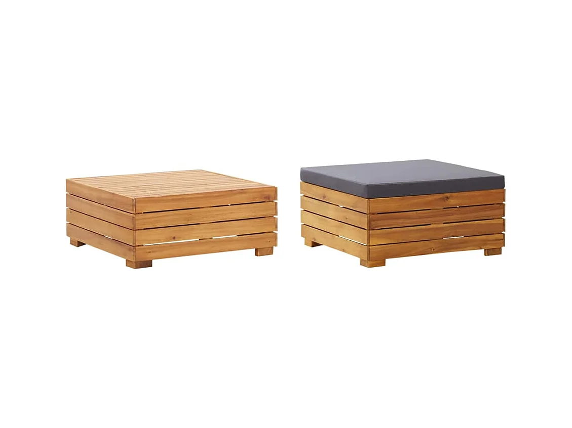 Table et repose-pied de jardin et coussin Bois d'acacia massif