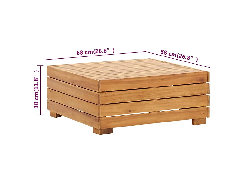 Set Tavolino Poggiapiedi da Giardino Cuscino Massello d'Acacia