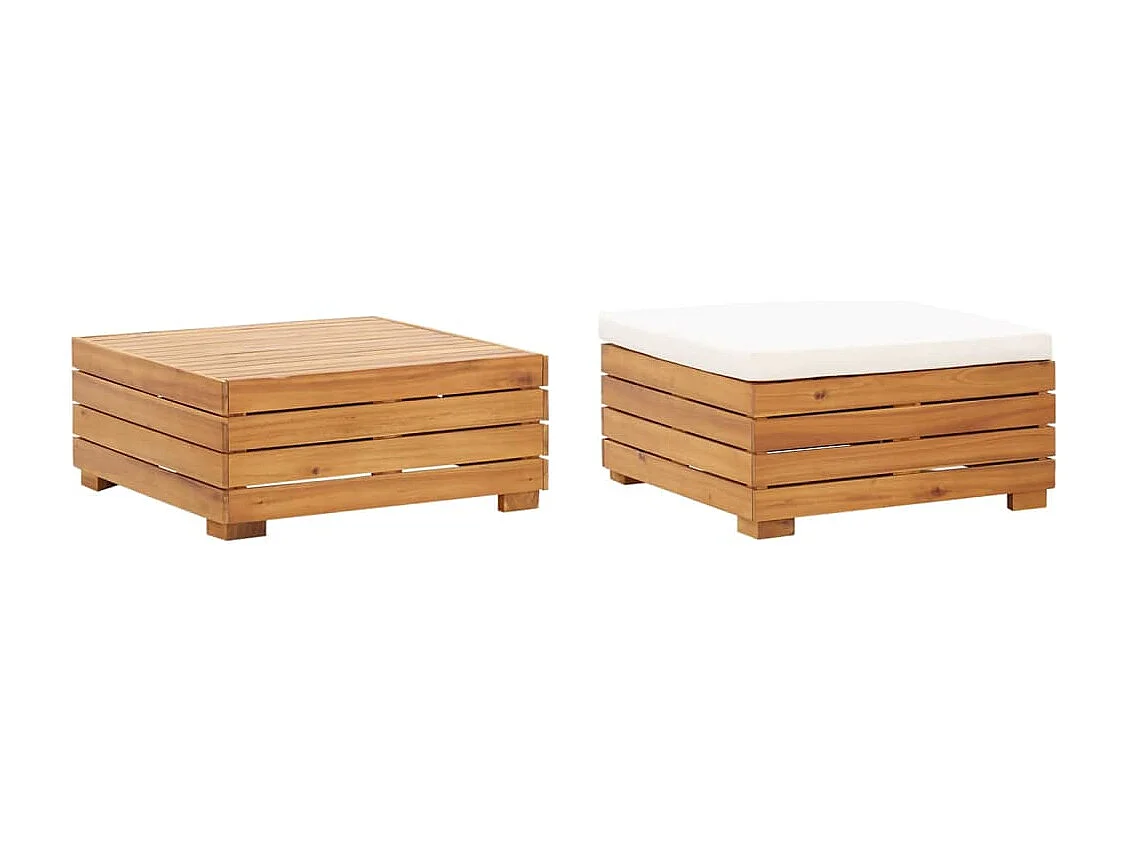 Tuintafel en voetensteun met kussen massief acaciahout