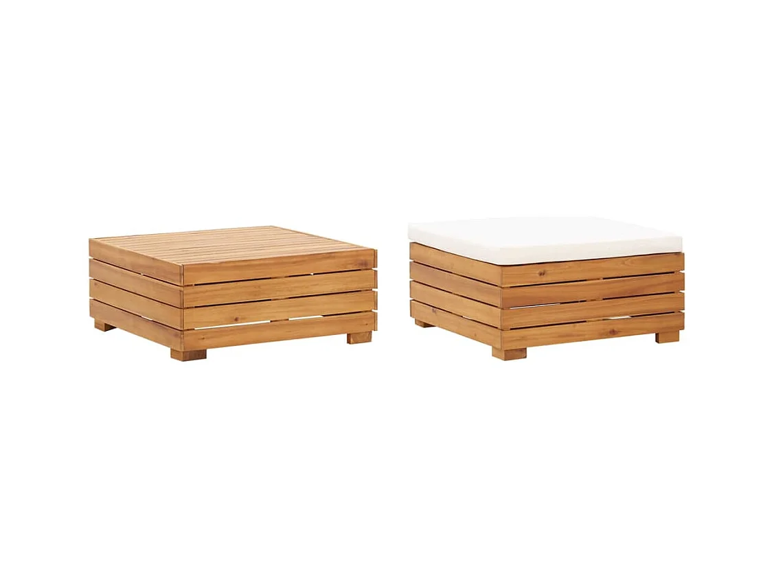 Table et repose-pied de jardin et coussin Bois d'acacia massif