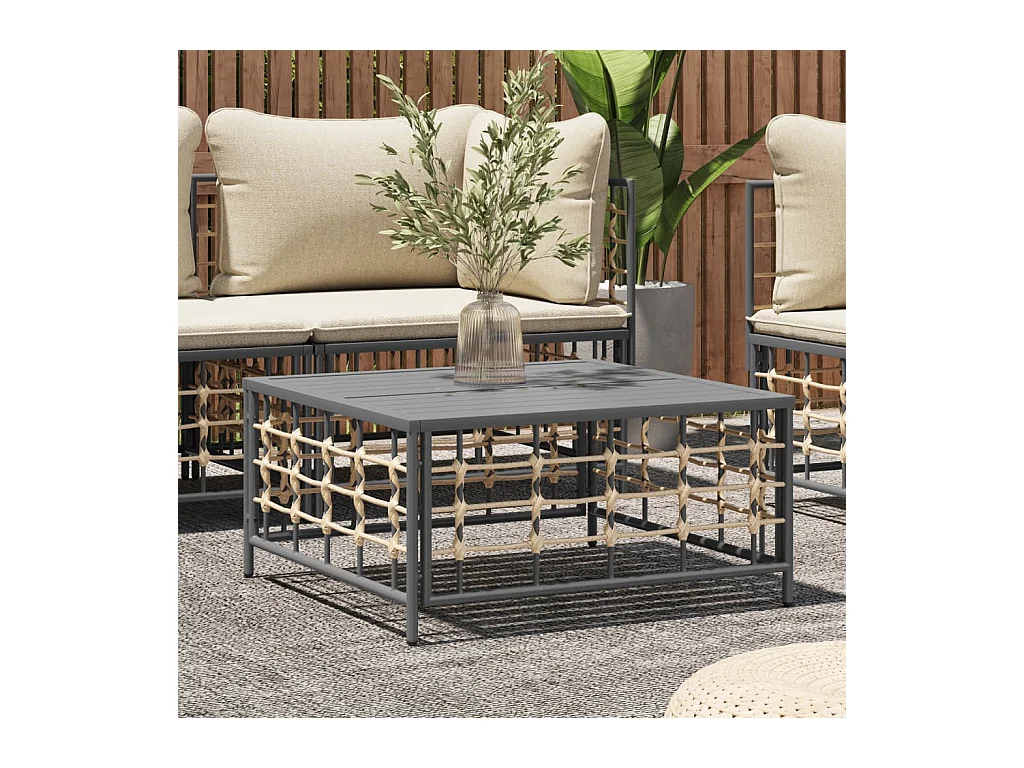Gartentisch Anthrazit 70x70x34 cm Poly Rattan