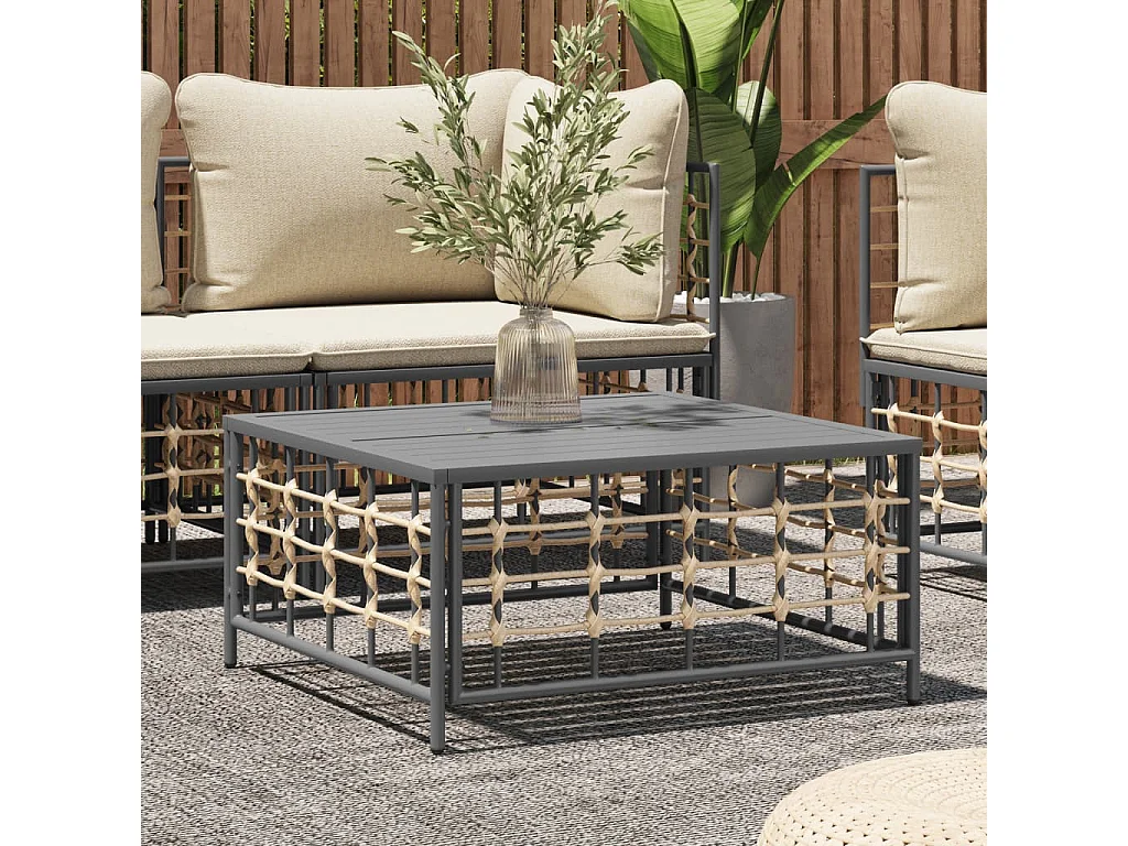 Table de jardin anthracite 70x70x34 cm résine tressée