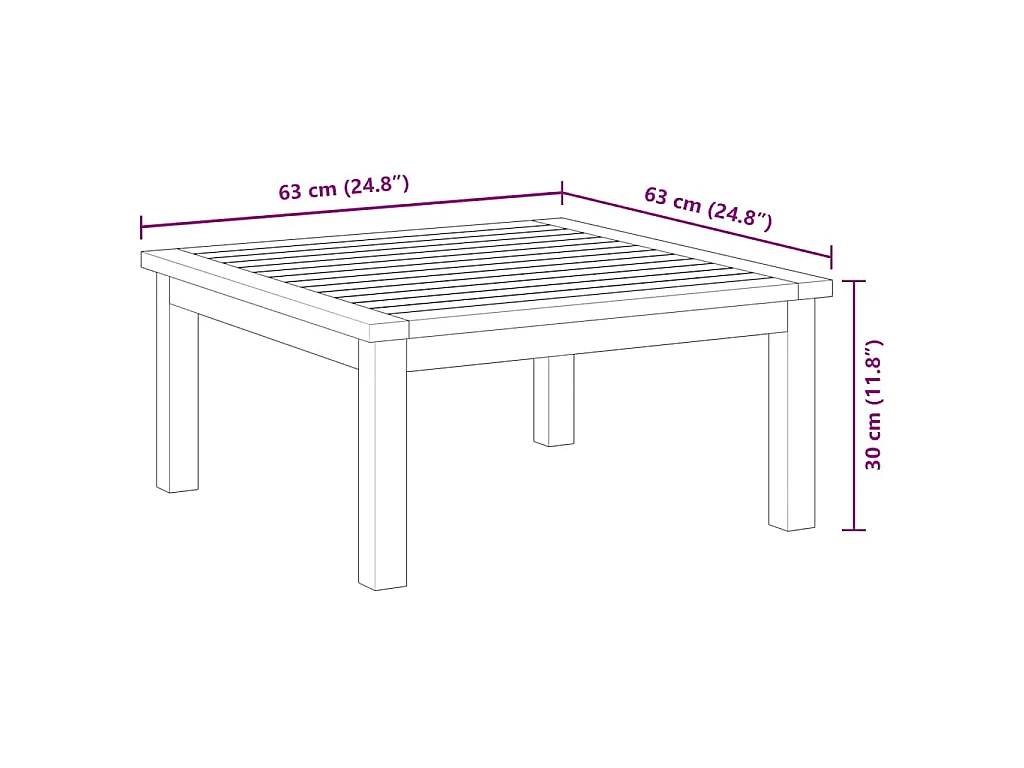 Table de salon de jardin 63x63x30 cm Bois solide d'acacia