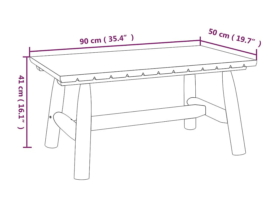 Mesa de centro de madera maciza de abeto 90x50x41 cm