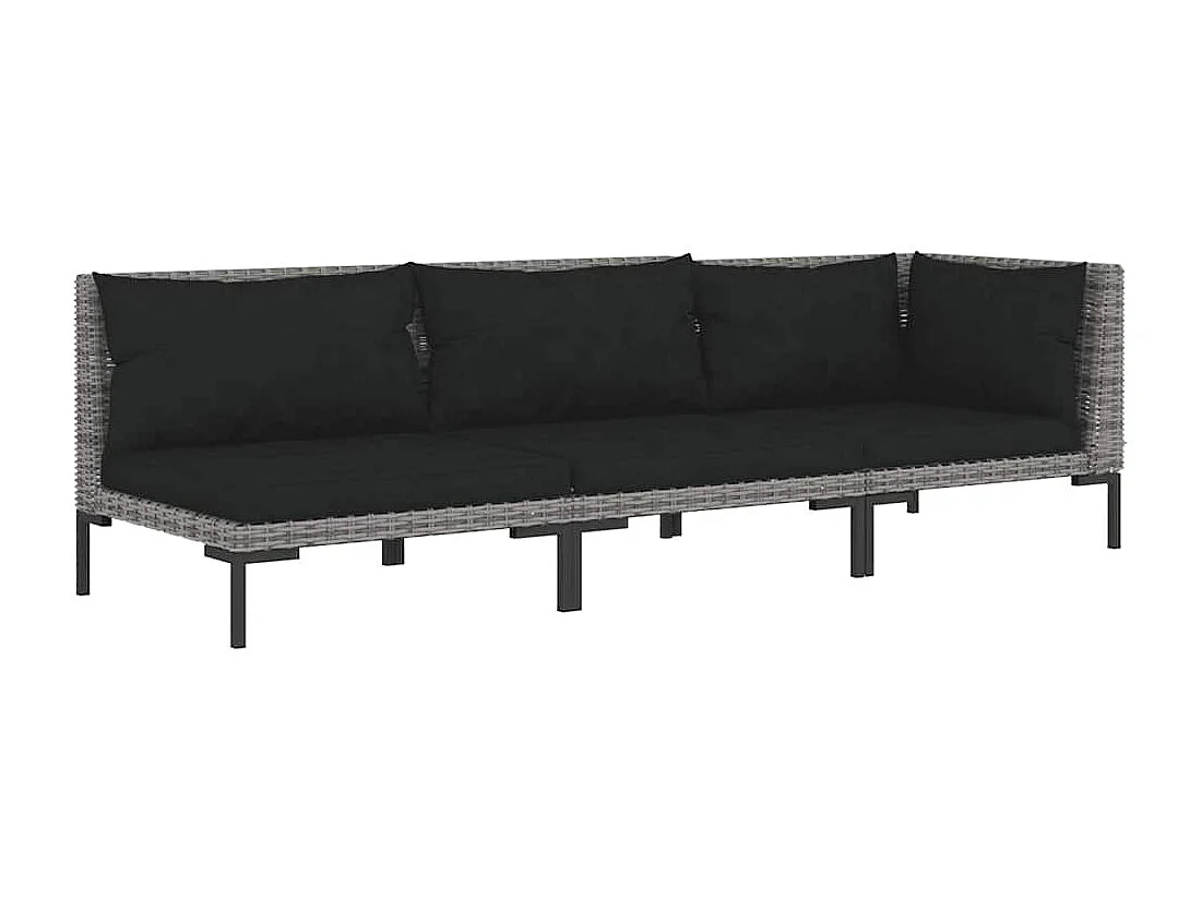3-delige Loungeset halfrond poly rattan donkergrijs