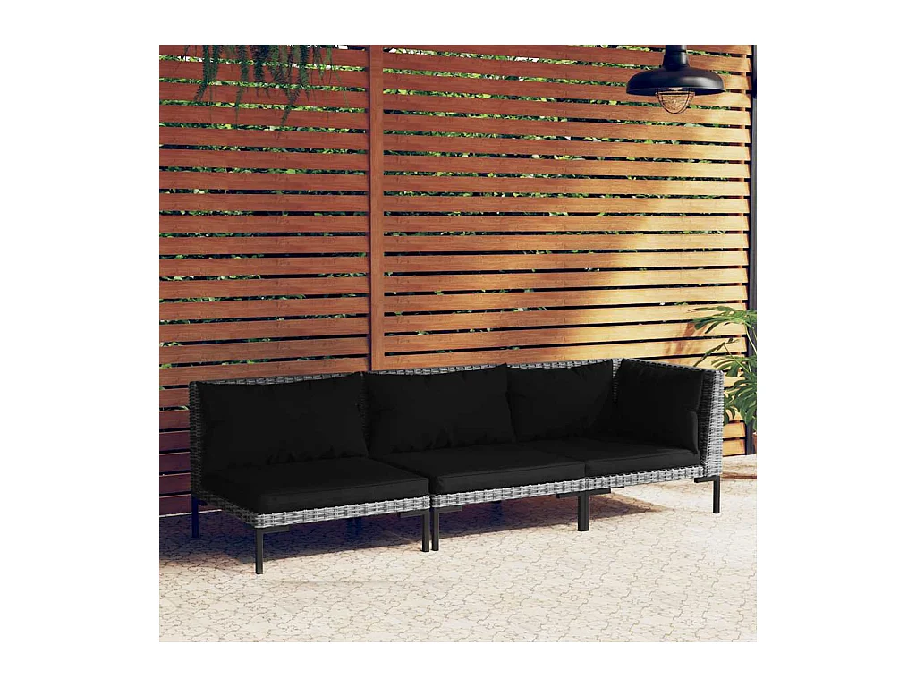 Salon de jardin 3 pcs Gris foncé Résine tressée demi-ronde