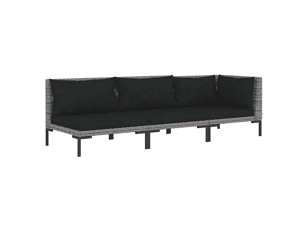 Salon de jardin 3 pcs Gris foncé Résine tressée demi-ronde