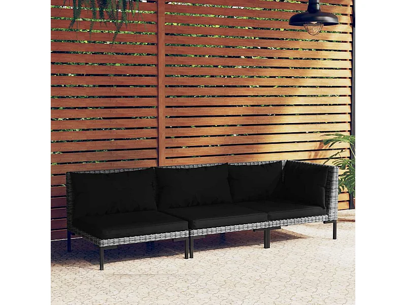 Salon de jardin 3 pcs Gris foncé Résine tressée demi-ronde