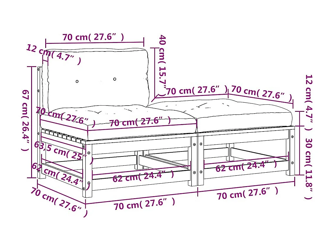 Set Divani da Giardino 2 pz Cuscini Legno Massello Pino Bianco