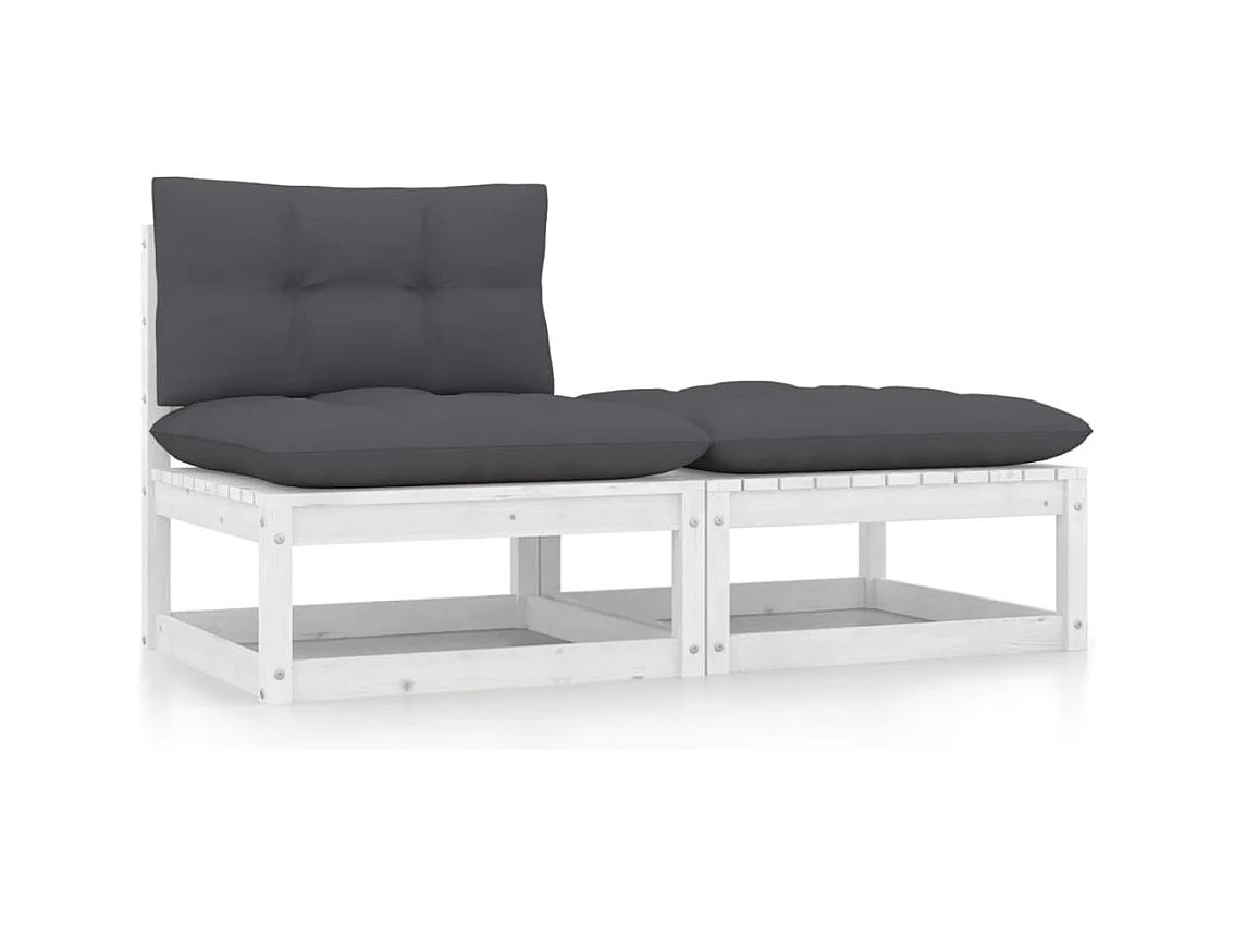 2-tlg. Garten-Lounge-Set mit Kissen Weiß Kiefer Massivholz
