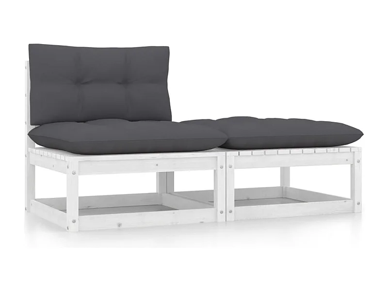 2-tlg. Garten-Lounge-Set mit Kissen Weiß Kiefer Massivholz